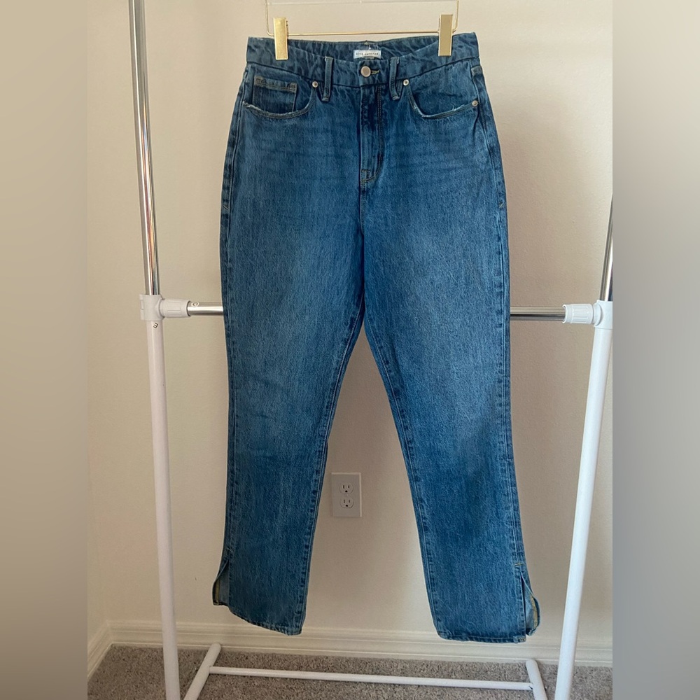 Good American Classic Straight-Leg Mid-Blue Jeans